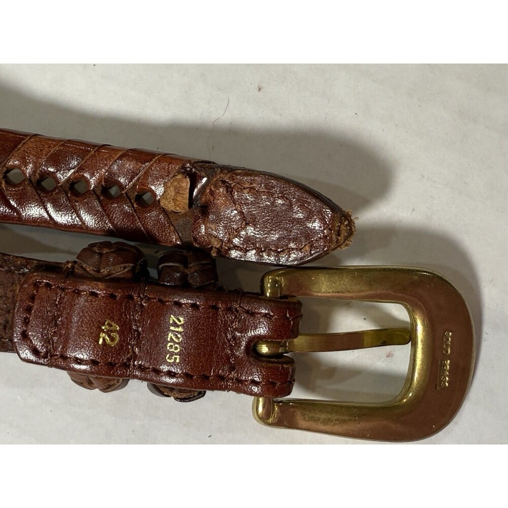 Vintage Braided Leather Belt Mens 42 Brown Gold  Brass Buckle Heritage Gentleman - Picture 14 of 16